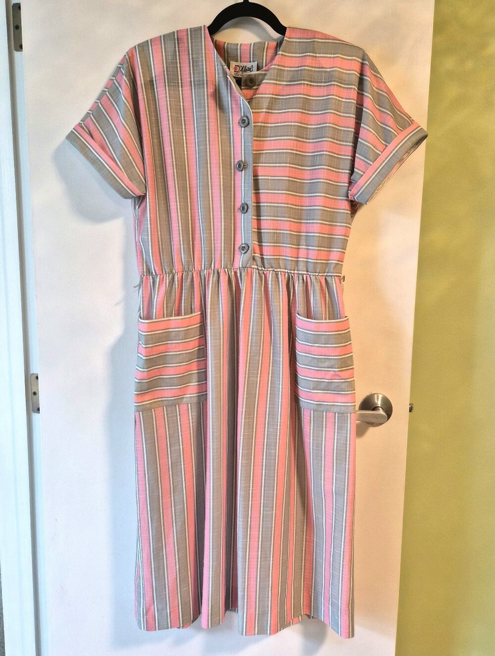 Vintage D'Allaird's Pink And Olive Striped Button-Front Shirt Dress